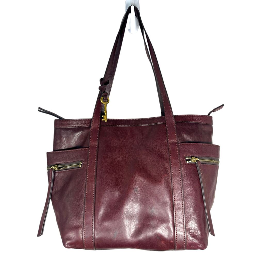 Fossil Caitlyn Leather Tote Handbag Burgundy Brandy Purse Bag - Picture 4 of 5
